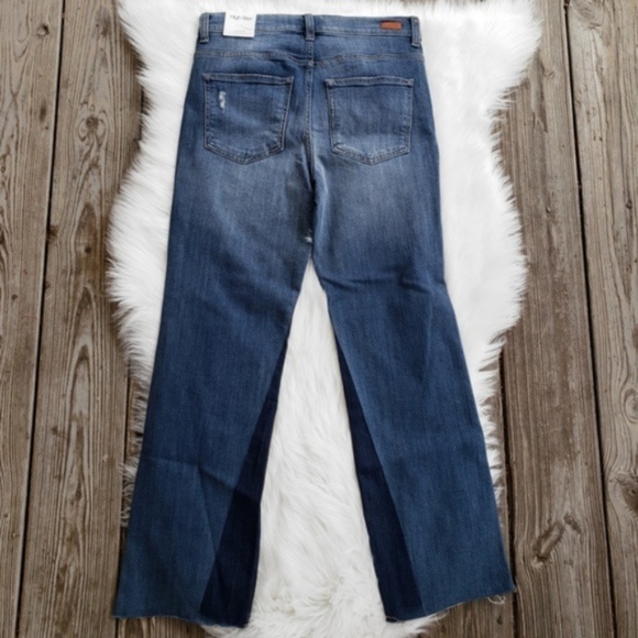 NEW HIGH RISE Flare Two Tone Raw Hem Jean - Picture 5 of 8